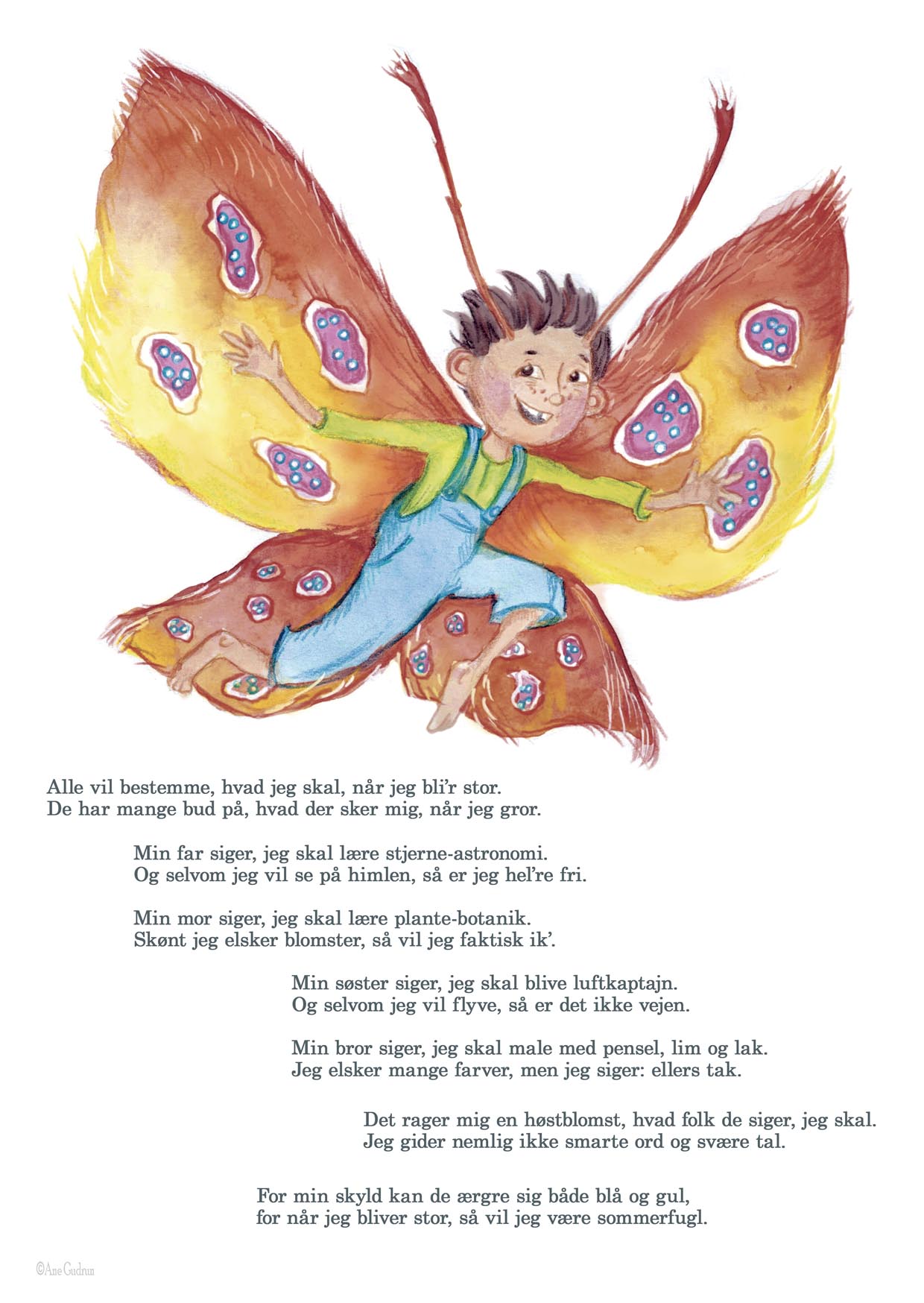 'Når jeg bliver stor vil jeg være sommerfugl' - børnerim-plakat PLAKAT A3
